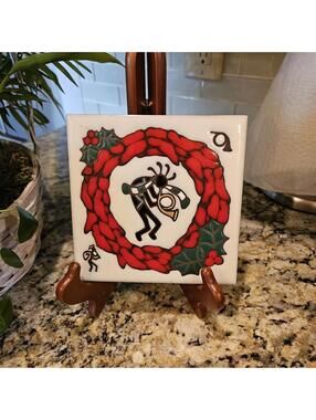 Masterworks Art Ceramic Tile Trivet 6x6 Kokopelli Within Christmas Wreath